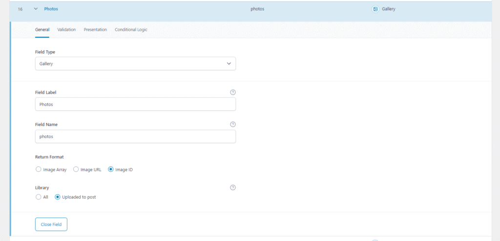 ACF frontend form media uploader